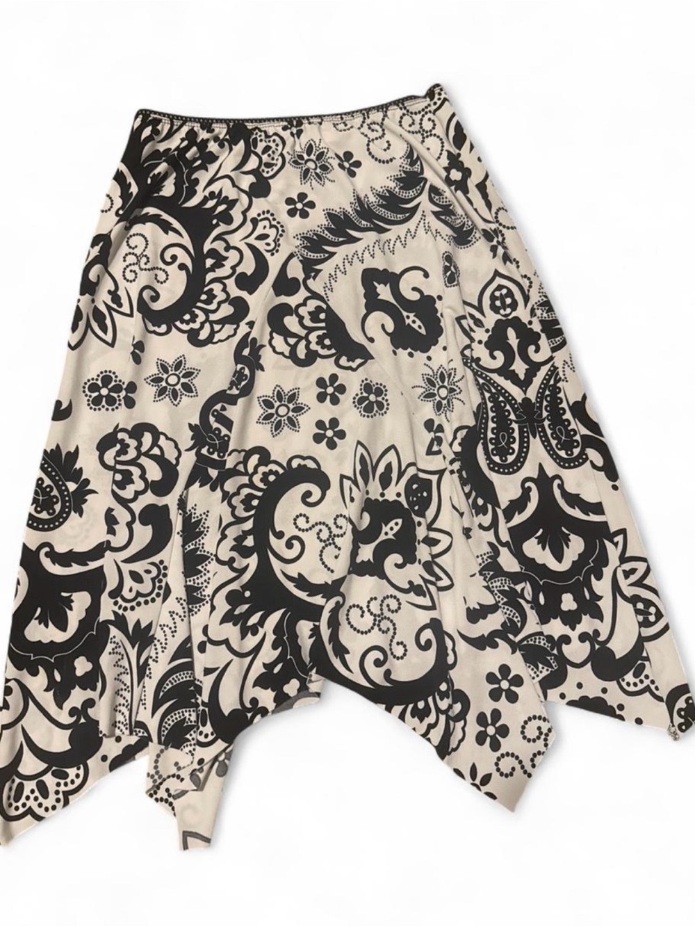 easel Black & Cream Asymmetrical Handkerchief Hem Skirt
